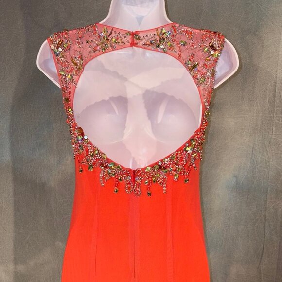 Heavily Beaded Coral Dress Formal, Pageant, Appearance - Picture 8 of 10